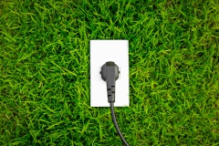 Energy concept outlet in fresh spring green grass